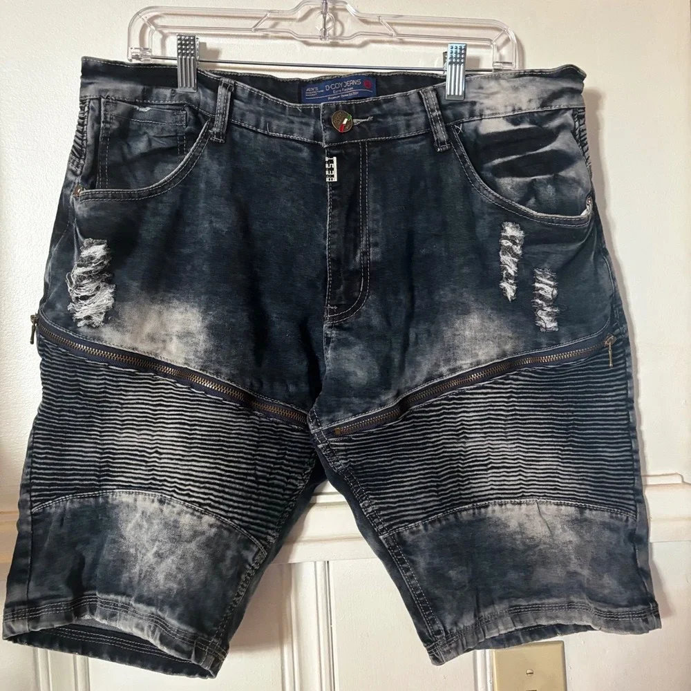 D-Coy Jeans Men's 36 Y2K Moto Biker Denim Shorts Distressed Acid Wash